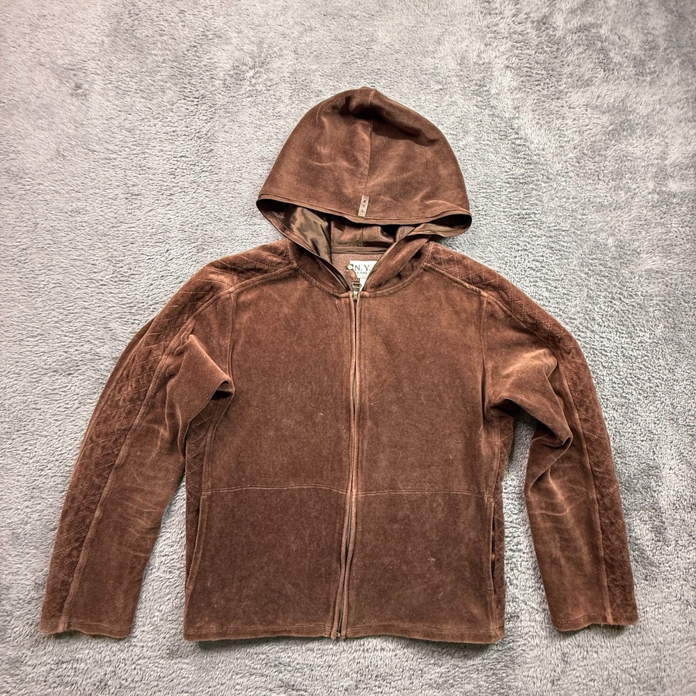 Y2K New York Laundry Womens Velvet Chocolate Brown Jacket Zip Up Hoodie M
